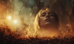 a woman laying in grass staring up at the sky
