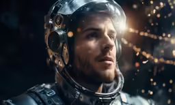 the image shows a man with a helmet on