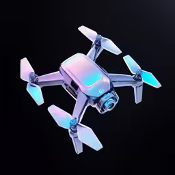 a small multi - colored, electric quad rcl with dual propellers