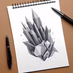 a pencil drawing of a silver rock formation with pointy teeth