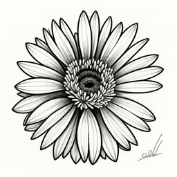 a large daisy flower with some petals on top,drawing a flower with black and white ink