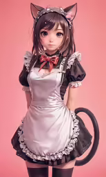 a very cute looking doll dressed up in an apron and dress