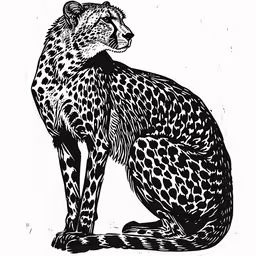 an animal that is sitting down,a drawing of a sitting leopard