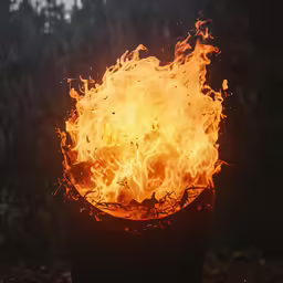 a fire is blazing out in a black pot