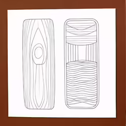 a picture of a wooden frame on a wall with a wood plank and circles