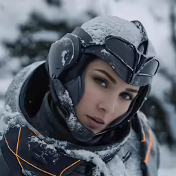 a woman in a motorcycle helmet and snow goggles