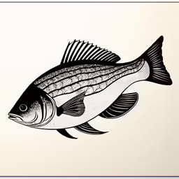 fish in water color drawn with pen and ink