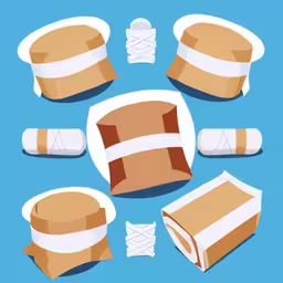 various cut up paper items on blue background