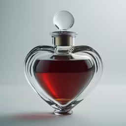 bottle with red liquid in it, on a white background