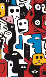 the abstract pattern has faces and lines on it