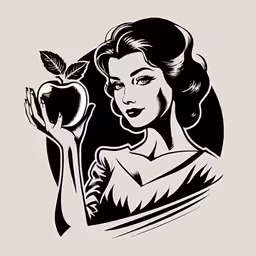 a woman holding an apple with leaves on it