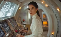 woman working on computer and typing with windows in background