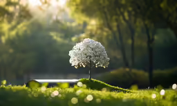 a tree that is blooming in the grass