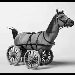 a horse is pulling a carriage with wheels