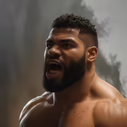a man with his mouth open wearing no shirt