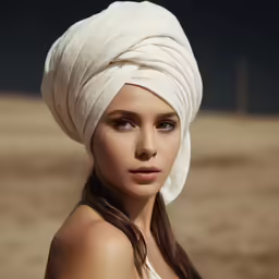 a woman wearing a towel wrapped around her head