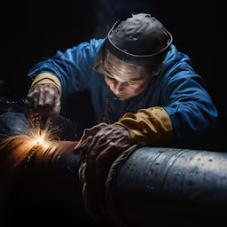 welder cutting steel in the dark with an sparkstark