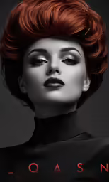 a woman with red hair and makeup