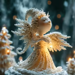 a ceramic angel is standing in a snowy area