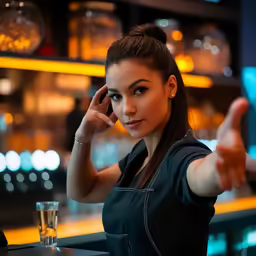 a young lady holding a cellphone in front of her ear