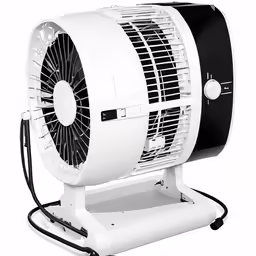 the portable fan is shown on top of a table