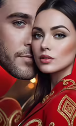 a man and woman looking at each other