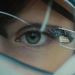 a woman wearing glasses while looking in to the camera