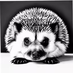 a hedge sitting on a floor in black and white