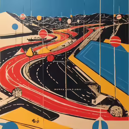 the artwork shows roads that can be seen in many different ways