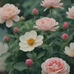 large pink and white flowers are in a garden