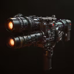 three camera lights are connected to a camera