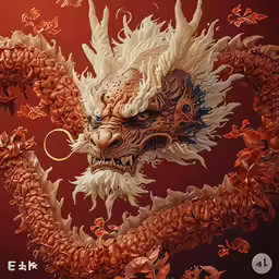 a dragon statue sitting on top of a red surface