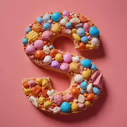 a cookie with different shapes on a pink surface
