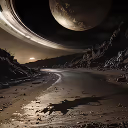 a large round object on the ground by some water