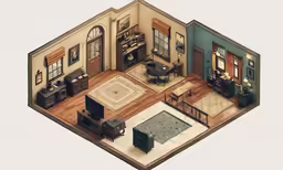 an illustration of a living room with wood flooring