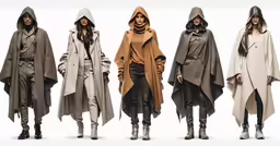 a group of models wearing raincoats, hoodies and boots