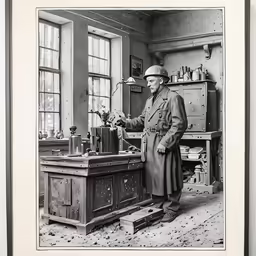 a black and white photo of an old time man