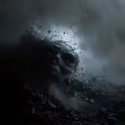 an artistic photograph of a man in the air with smoke coming from his head