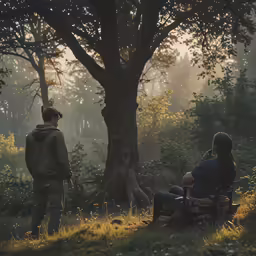 two people watching something while sitting in the grass