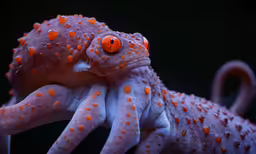 an octopus with orange dots sitting in the dark