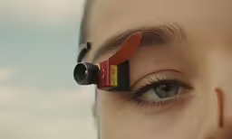a female looking into her eye with a camera near it