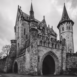 black and white photo of an old castle
