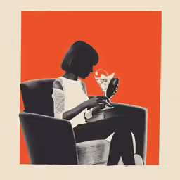 a woman sitting in a chair with a cocktail