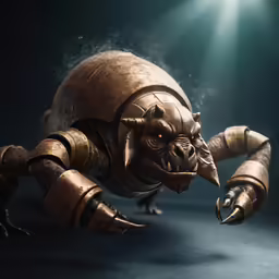 a bronze humanoid like creature is walking down the ground