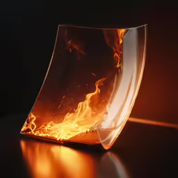 flames are rising inside a piece of glass