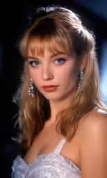 a young blond woman in evening dress posing for a picture
