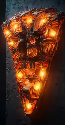 a slice of pizza is set on fire and some light bulbs glow