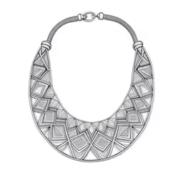 an artisticly designed necklace with geometric shapes,an ornate necklace on a white background,this drawing shows a line drawing of a collar of a women