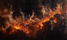 a firefighter in full camouflage in the midst of a fire
