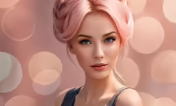 a woman with pink hair is posing for the camera